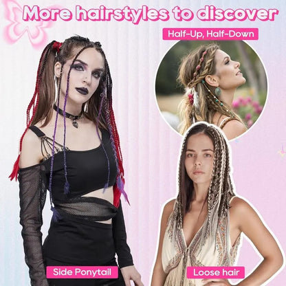 🔥🆕 2026 Boho-Dreadlock-Clip-In-Haarverlängerungen 🌿 – 20" geflochtenes Haar mit Perlen und Anhängern