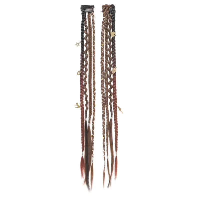 🔥🆕 2026 Boho-Dreadlock-Clip-In-Haarverlängerungen 🌿 – 20" geflochtenes Haar mit Perlen und Anhängern