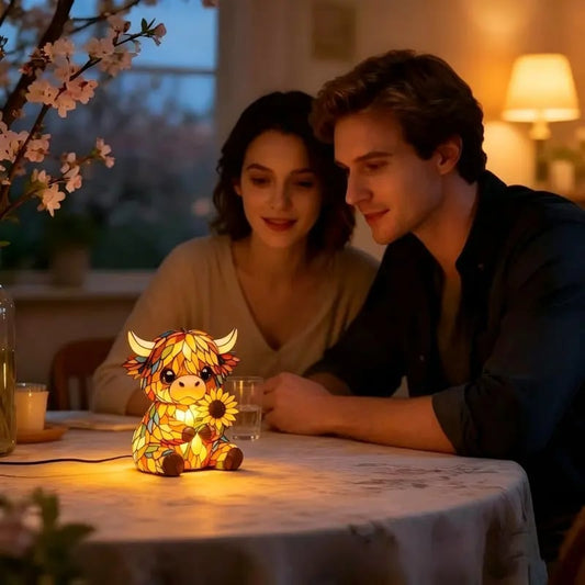 ✨ Kreatives LED-Nachtlicht in Form einer Hochlandkuh, Cartoon-Tierfigur aus Kunstharz für zu Hause, niedliche Deko-Lampe für Kinderzimmer und Wohnzimmer, Tisch- und Nachttischlampe, USB-betriebene Lampe
