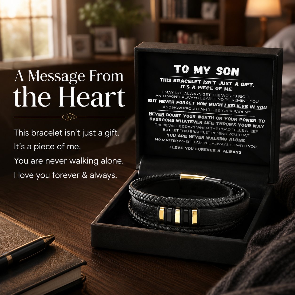 Für meinen Sohn – „Never Walk Alone“-Armband-Set 🖤
