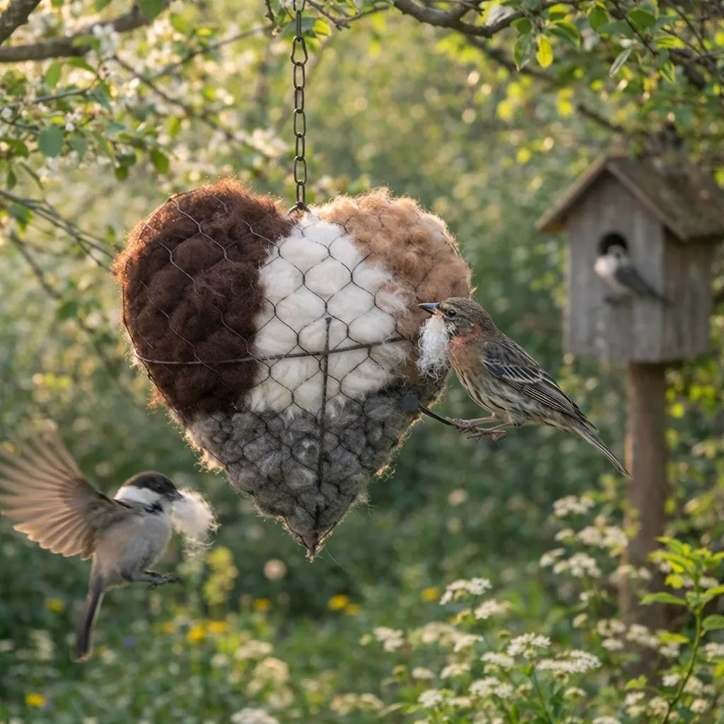 🕊️ Handgefertigtes Vogelnest aus Alpakafaser in Form eines Herzen