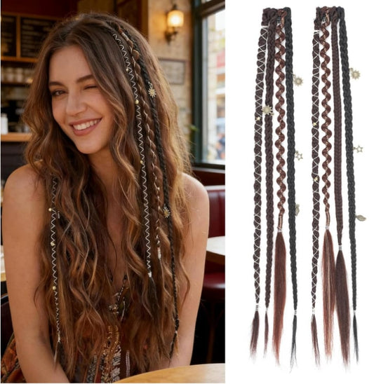 🔥🆕 2026 Boho-Dreadlock-Clip-In-Haarverlängerungen 🌿 – 20" geflochtenes Haar mit Perlen und Anhängern