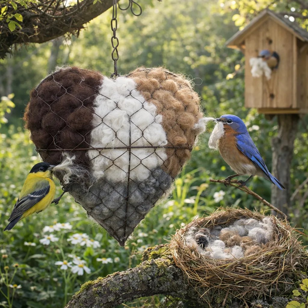 🕊️ Handgefertigtes Vogelnest aus Alpakafaser in Form eines Herzen
