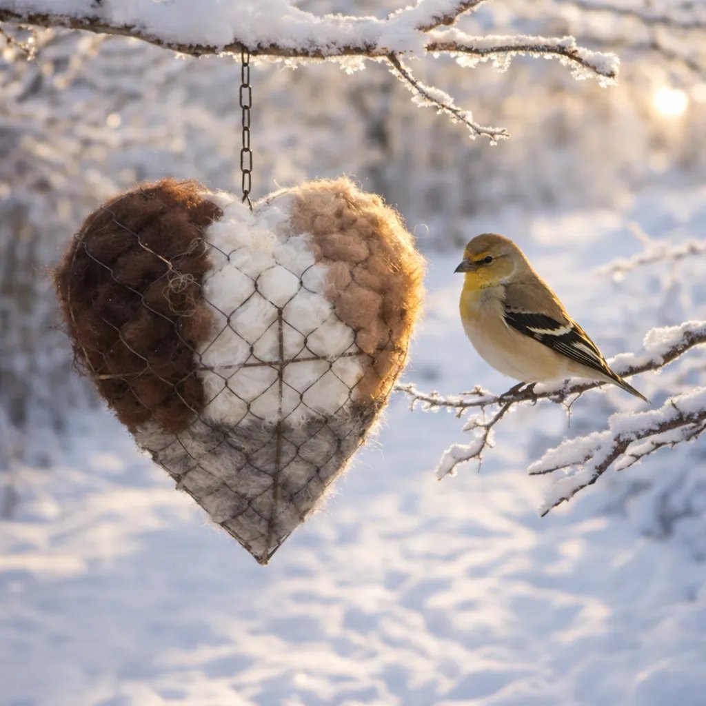 🕊️ Handgefertigtes Vogelnest aus Alpakafaser in Form eines Herzen