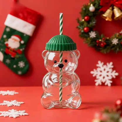🌲Neujahrsverkauf 🐻Bären-Glasstrohhalmbecher🔥