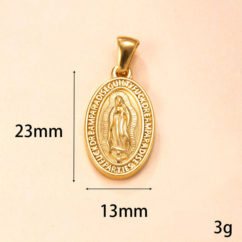 Anhänger mit der Jungfrau Maria aus goldfarbenem Edelstahl