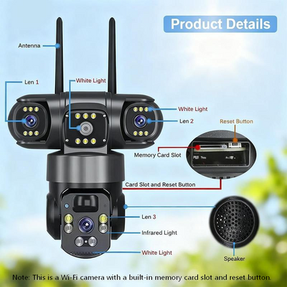 ⏳Zeitlich begrenztes Sonderangebot⏰ 6K-9-MP-WLAN-Überwachungskamera für den Außenbereich | 10-facher Zoom, 3 Objektive, 360°-PTZ | Wasserdicht nach IP66, Farb-Nachtsicht, Zwei-Wege-Audio, Bewegungserkennung