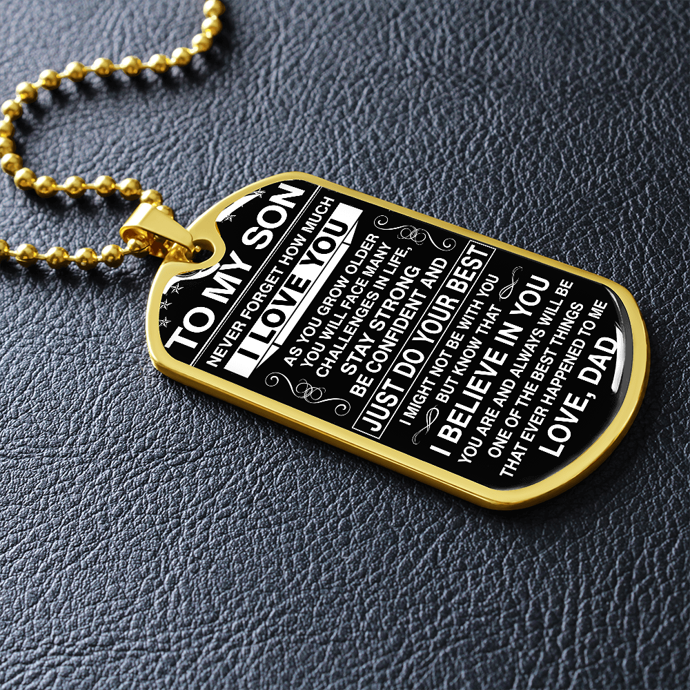 An meinen Sohn – Vergiss niemals, wie sehr ich dich liebe – Erkennungsmarke – Militärkugelkette