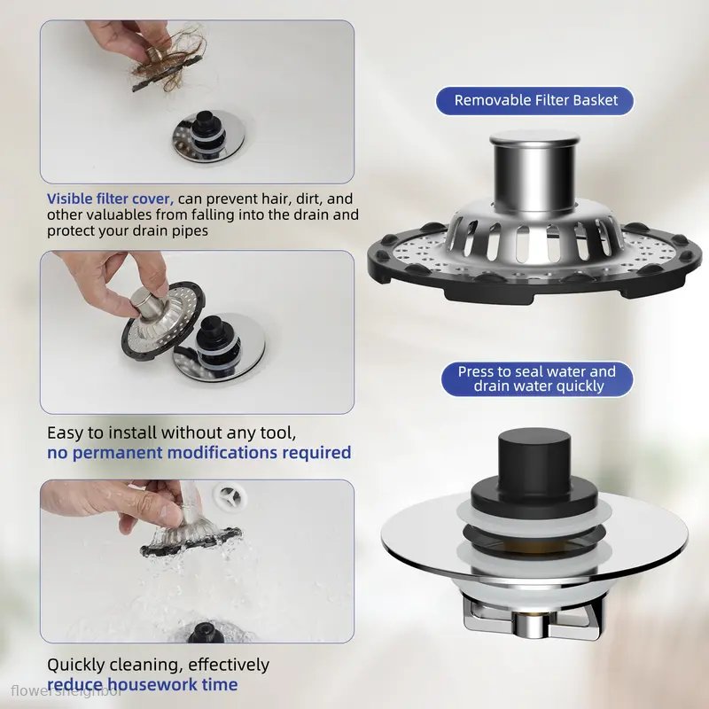 Black Friday Angebot: 49 % Rabatt 🔥 3-in-1 Pop-Up-Badewannenabflussstopfen mit sichtbarem Haarfänger