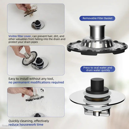 Black Friday Angebot: 49 % Rabatt 🔥 3-in-1 Pop-Up-Badewannenabflussstopfen mit sichtbarem Haarfänger